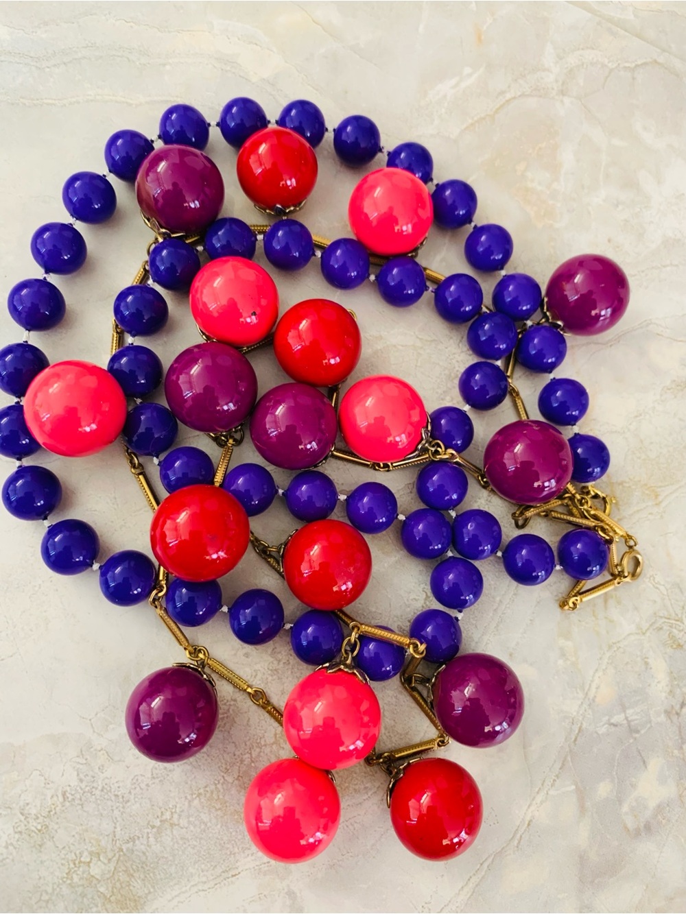 Vintage Beaded Necklace Set of Two Purple, Pink & Red